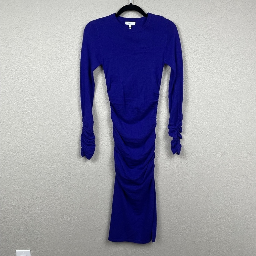 New Reiss Charley Ruched Long Sleeve Sweater Dress Wool Blend Purple Sz XS - Picture 5 of 16
